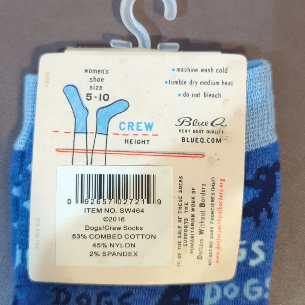 Blue Q Socks Dogs Women’s Crew New with Tags Soft Combed Cotton